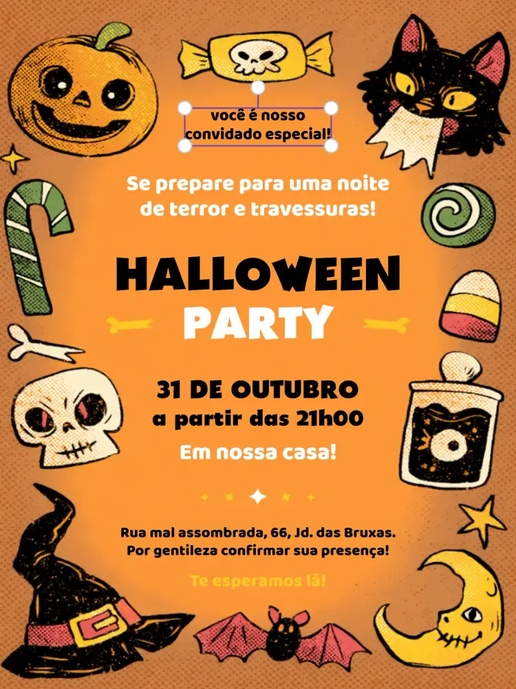 Convite Festa De Halloween Lua – tema Datas Comemorativas colorido, terror, abóbora, lua cheia, caveira, festivo