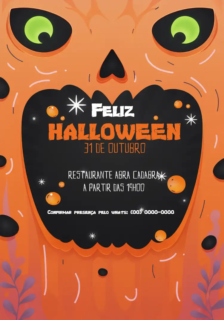 Convite Festa De Halloween Terror – tema Datas Comemorativas terror, abóbora, bruxas, cores escuras, brilho, estilo festivo