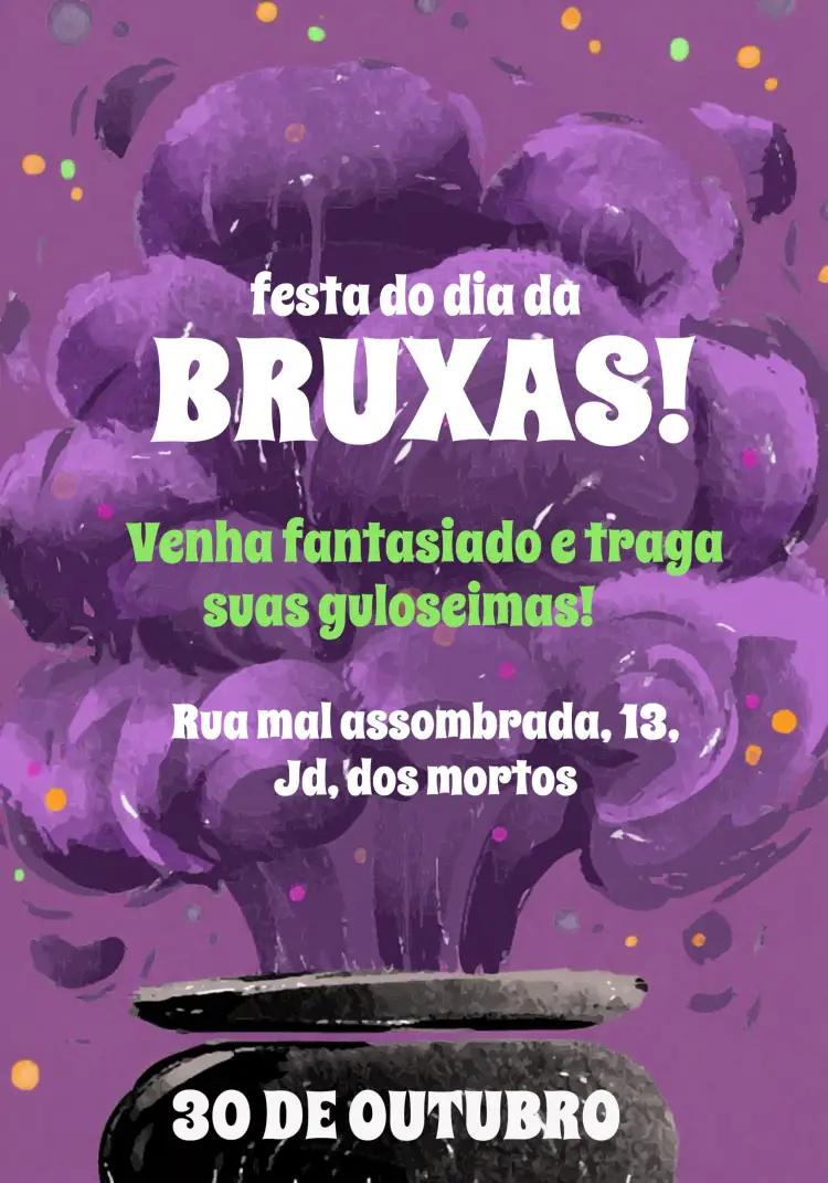 Convite Festa De Halloween Terror – tema Datas Comemorativas colorido, temático, terror, mágico, fantasioso, bruxas