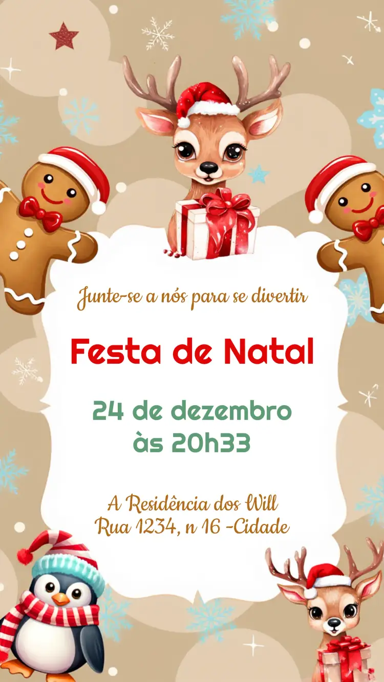 Convite Festa De Natal Biscoitos – tema Datas Comemorativas vintage, colorido, divertido, natalino, minimalista
