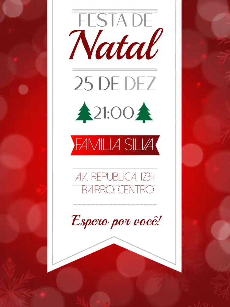 Convite Festa De Natal Ceia – tema Datas Comemorativas vermelho, branco, verde, festivo, tradicional, acolhedor