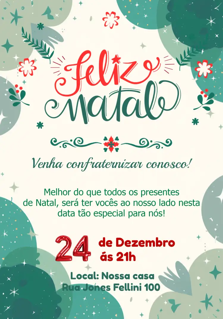 Convite Festa De Natal Christmas – tema Datas Comemorativas festivo, natalino, vermelho e verde, brilho, modernidade
