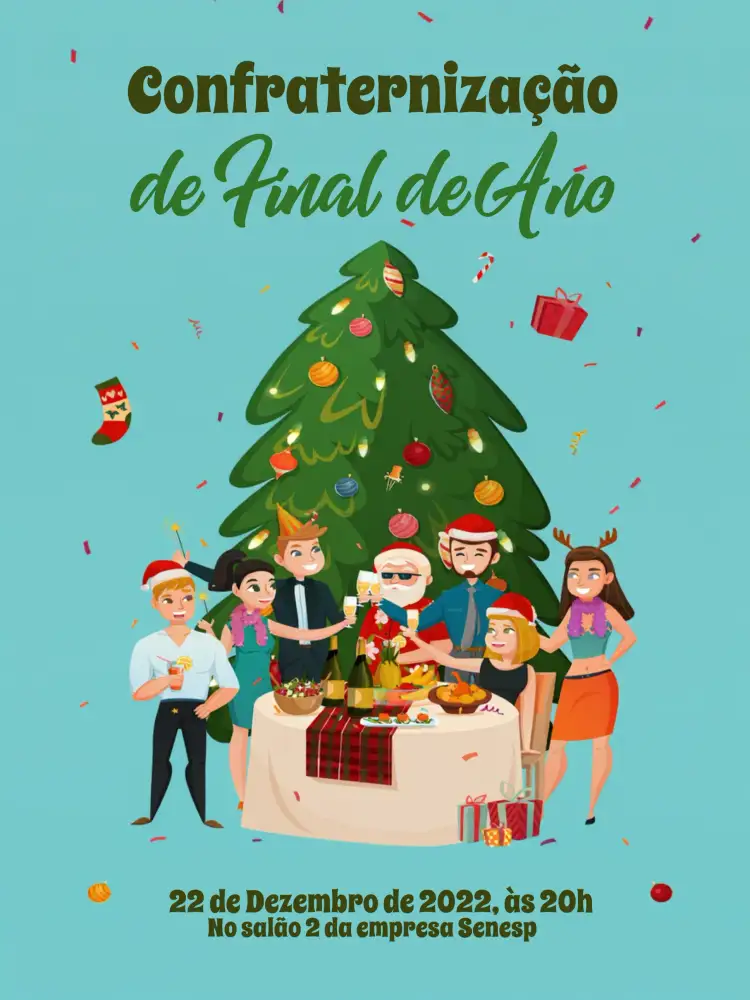 Convite Festa De Natal Da Empresa Arvore – tema Datas Comemorativas azul, verde, branco, festivo, lúdico, contemporâneo