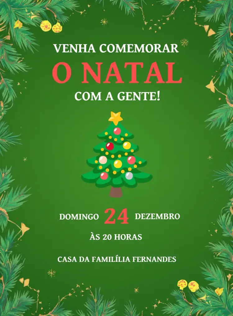 Convite Festa De Natal Em Família Ceia – tema Datas Comemorativas festivo, natalino, colorido, clássico, alegre, familiar