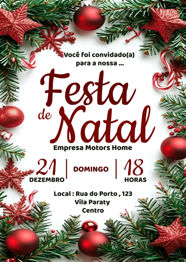 Convite Festa De Natal Natalino – tema Datas Comemorativas vermelho e verde, clássico, festivo, moderno, simpático