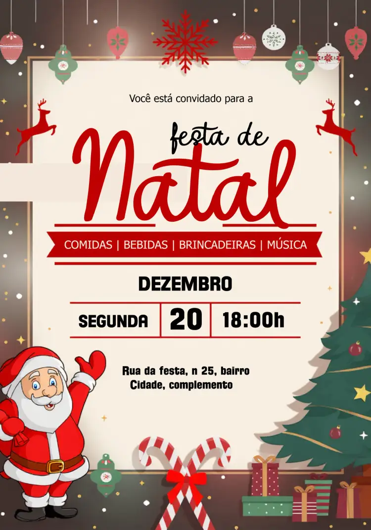 Convite Festa De Natal Papai – tema Datas Comemorativas festivo, clássico, colorido, divertido, vintage, temático