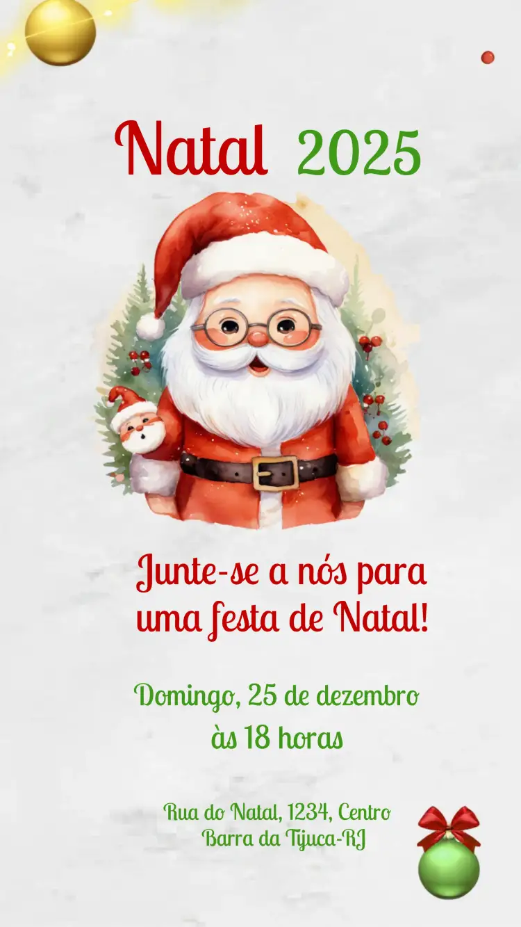 Convite Festa De Natal Papai – tema Datas Comemorativas festivo, colorido, natalino, clássico, alegre