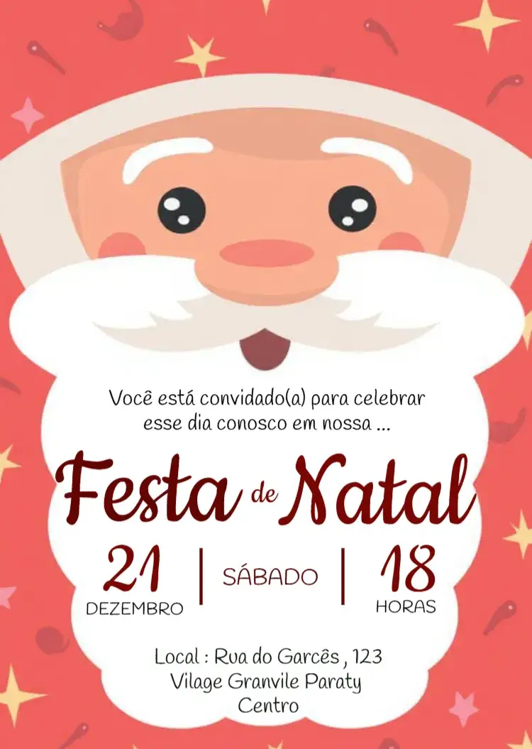 Convite Festa De Natal Papai Noel Natalino – tema Datas Comemorativas vermelho e verde, Natalino, Papai Noel, festivo, clássico, alegre