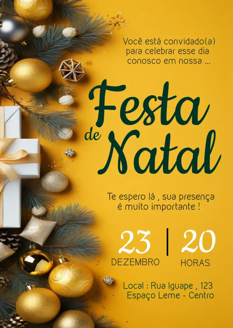 Convite Festa De Natal Presentes – tema Datas Comemorativas vermelho, verde, carnaval, colorido, natalino, divertido