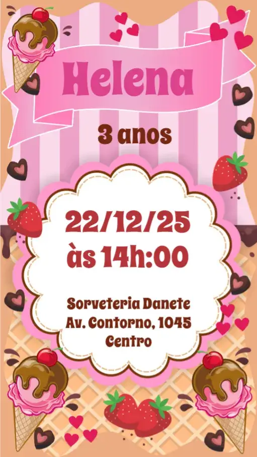 Convite Festa do Sorvete – tema Aniversário colorido, divertido, infantil, pastel, temático