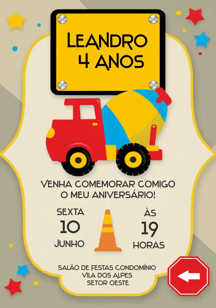 Convite Festa Em Construção Vermelho – tema Chá Rifa vermelho, moderno, divertido, temático, infantil