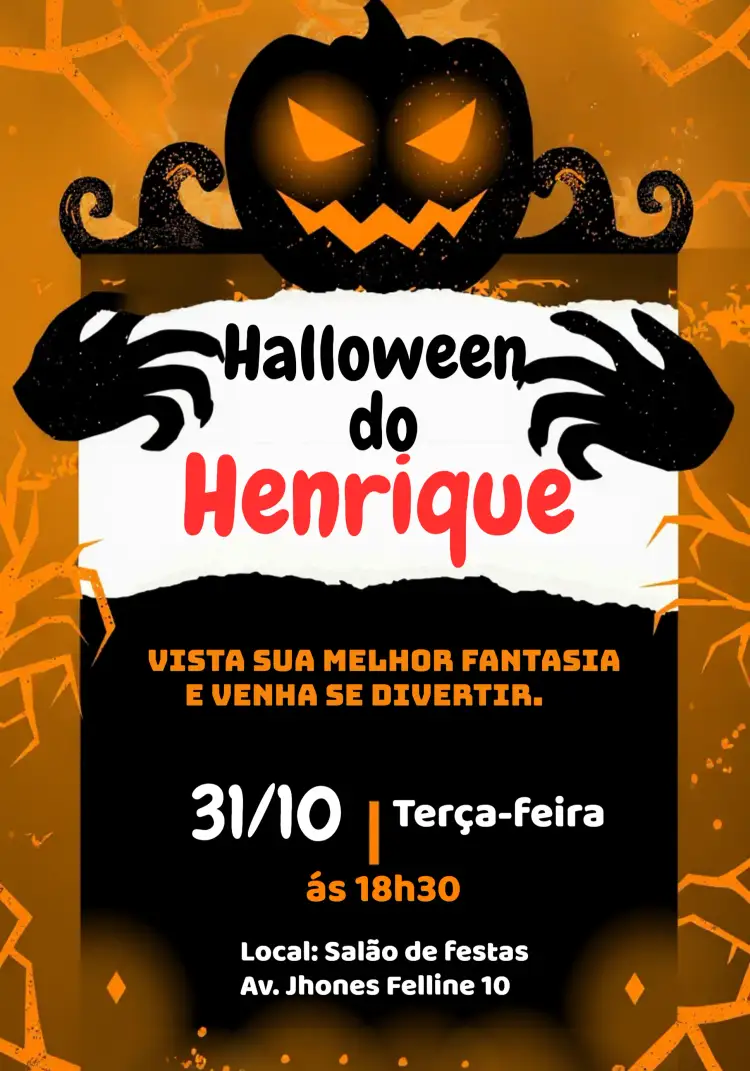 Convite Festa Halloween – tema Datas Comemorativas cores escuras, elementos gráficos de Halloween, estilo divertido, tema assustador, design criativo, toques de fantasia