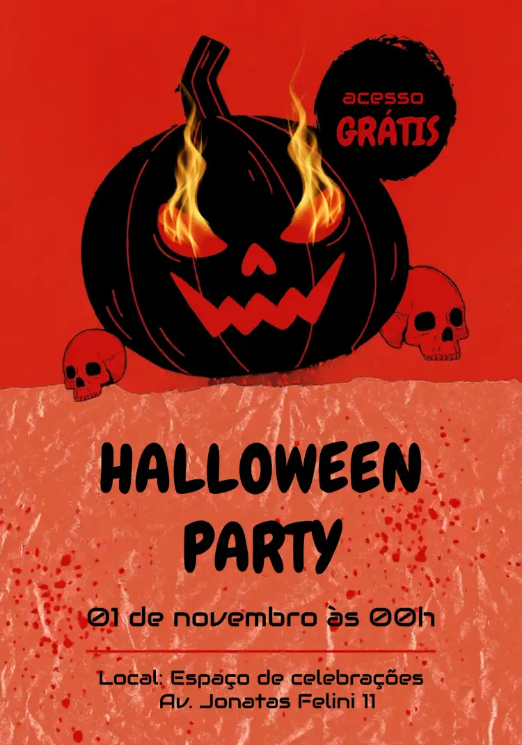 Convite Festa Halloween Dia – tema Datas Comemorativas cores laranja e preto, estilo divertido, elementos gráficos de Halloween, ilustrações de bruxas, design festivo, toques de fantasia