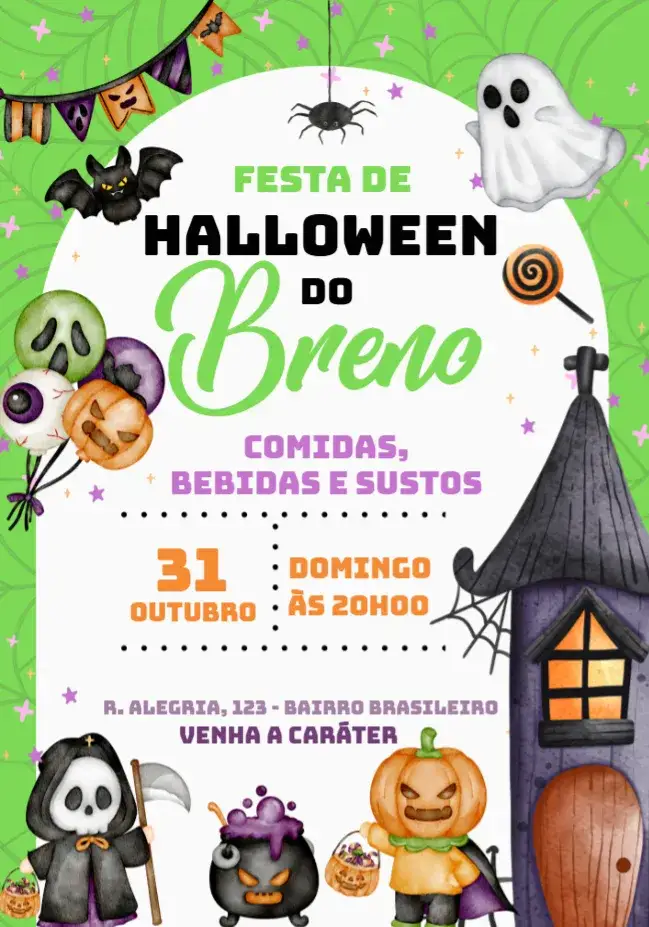 Convite Festa Halloween Mortos – tema Datas Comemorativas colorido, aquarela, temática de Halloween, divertido, moderno