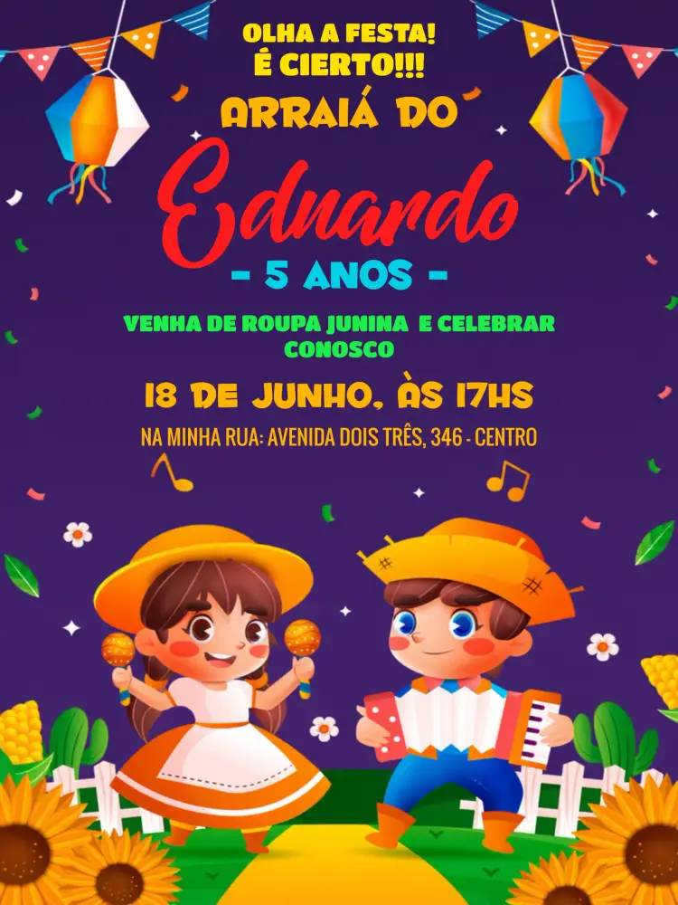 Convite Festa Junina Arraiá Adulto