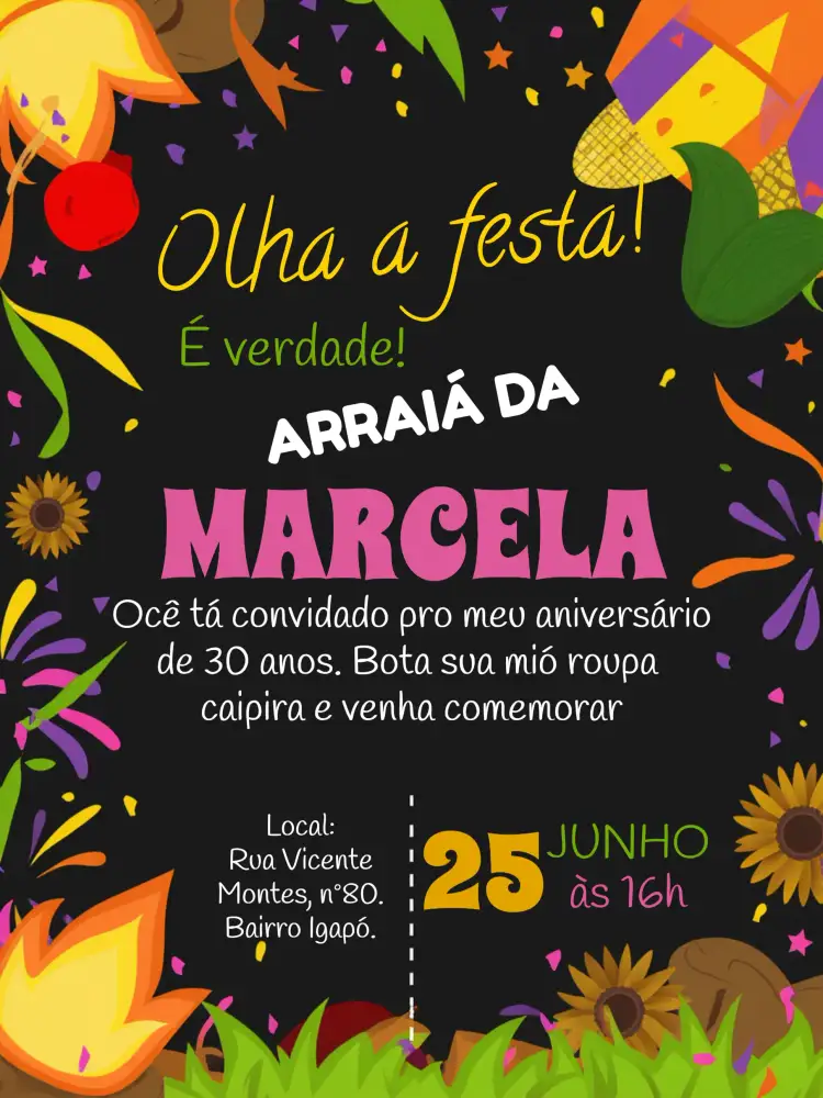 Convite Festa Junina Arraiá Correio – tema Datas Comemorativas colorido, rústico, tradicional, festivo, elegante