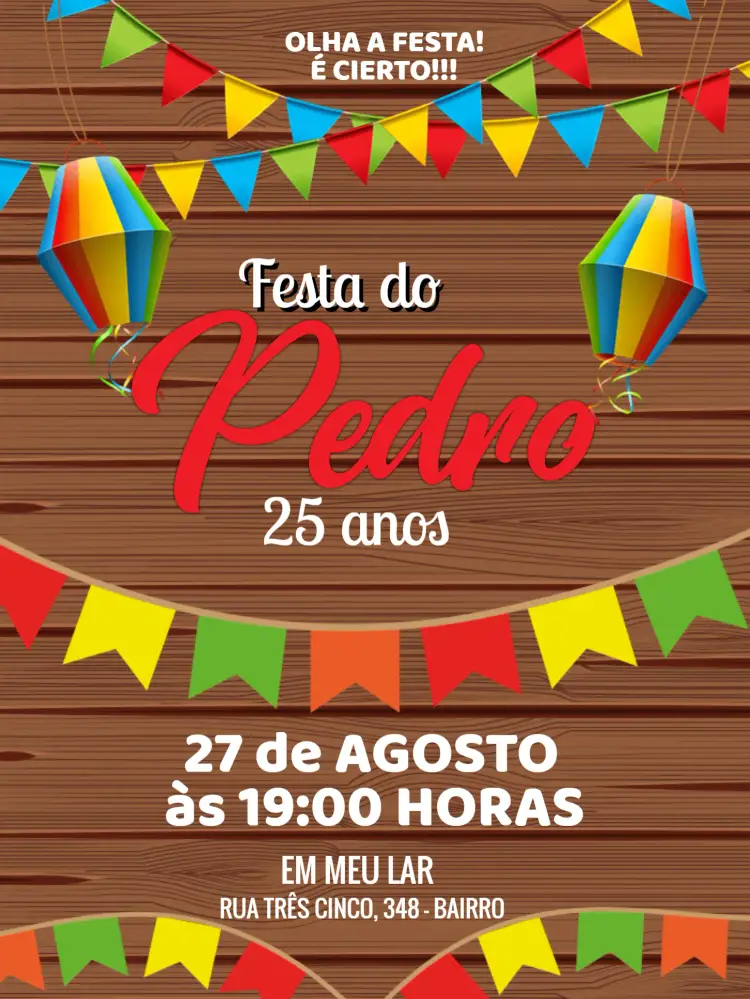 Convite Festa Junina Arraiá Julina editável e personalizável