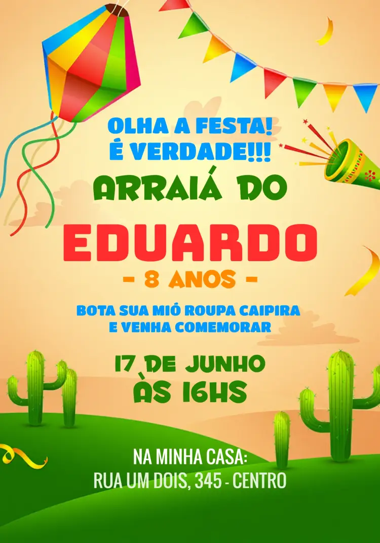 Convite Festa Junina Arraiá Menina