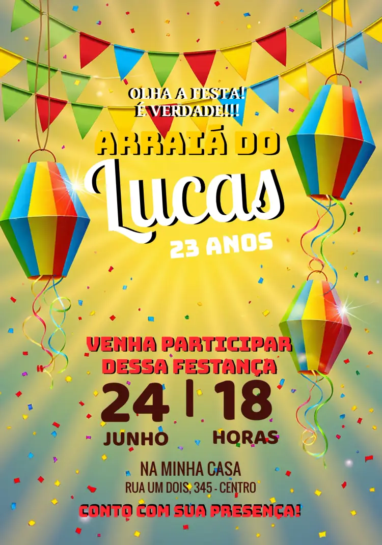 Convite Festa Junina Arraiá Menina