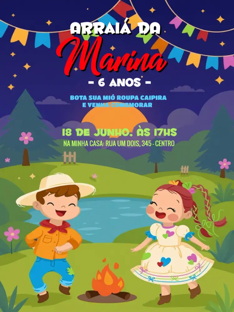 Convite Festa Junina Arraiá Menina