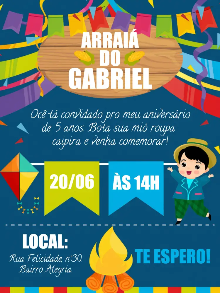 Convite Festa Junina São – tema Datas Comemorativas colorido, tradicional, vintage, rústico, divertido