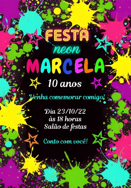 Convite Festa Neon Balada Baladinha – tema Mais pesquisados neon, colorido, moderno, festivo, divertido, vibrante