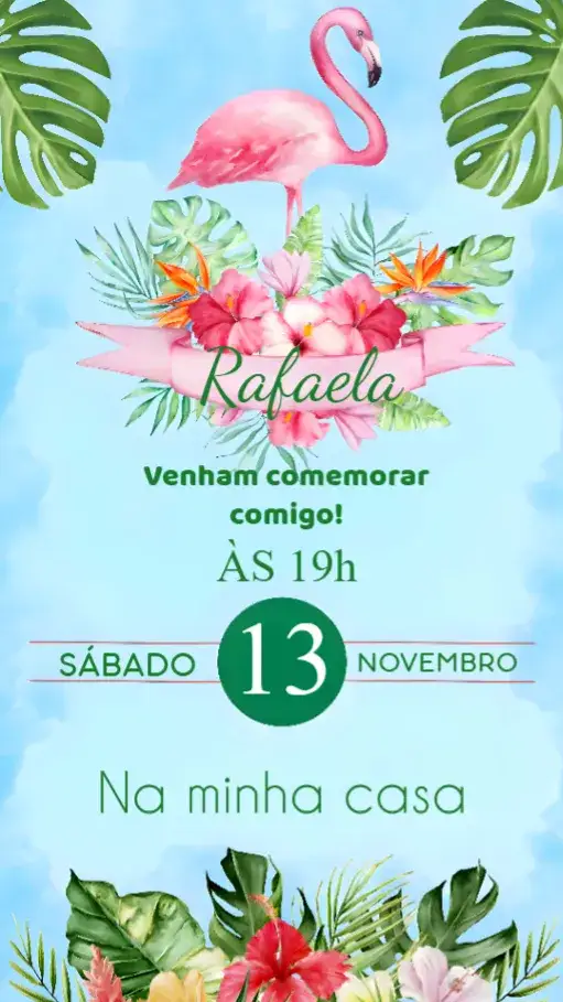 Convite Flamingo – tema Aniversário tropical, colorido, vibrante, veranil, divertido, estilo boho