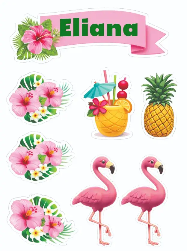 Convite Flamingo – tema Topo de bolo tropical, colorido, divertido, vibrante, alegre, moderno