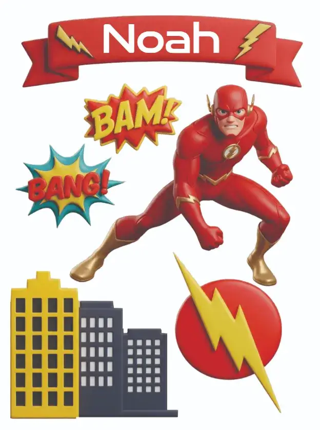 Convite Flash – tema Topo de bolo colorido, super-herói, aventura, dinâmico, jovial