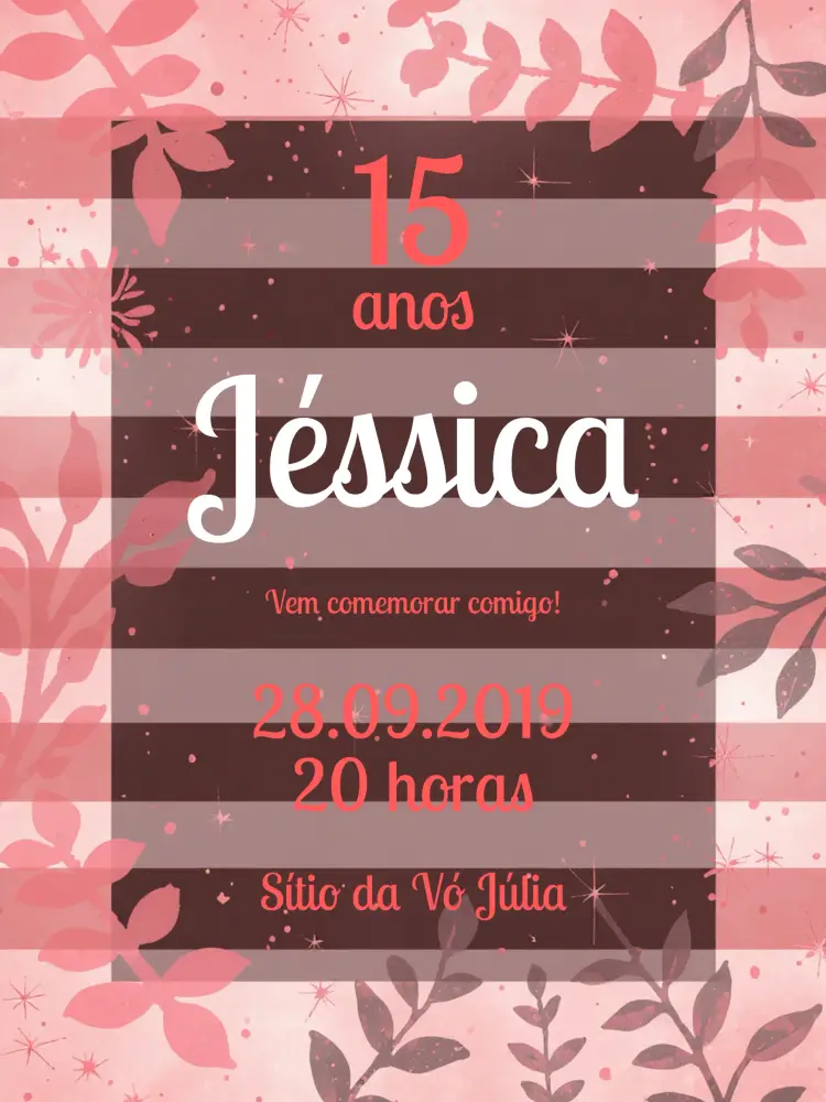 Convite Floral 15 Anos - Preto E Branco Rosa