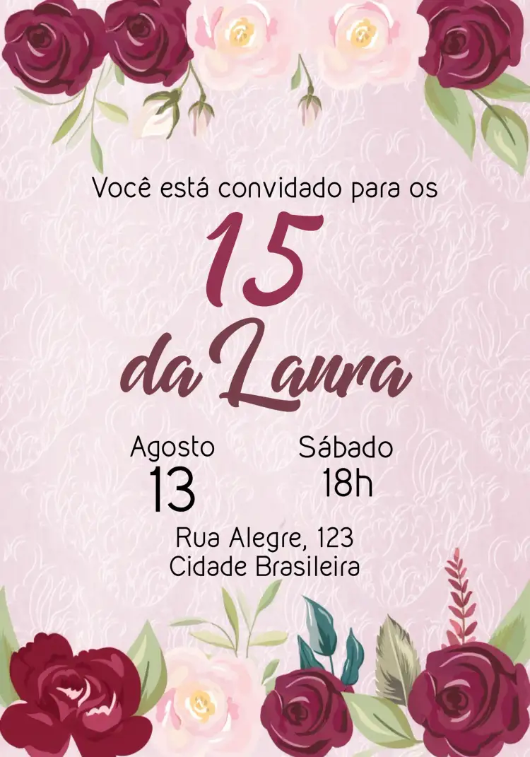 Convite Floral 15 Anos Quinze – tema 15 anos floral, romântico, vibrante, elegante, moderno, colorido