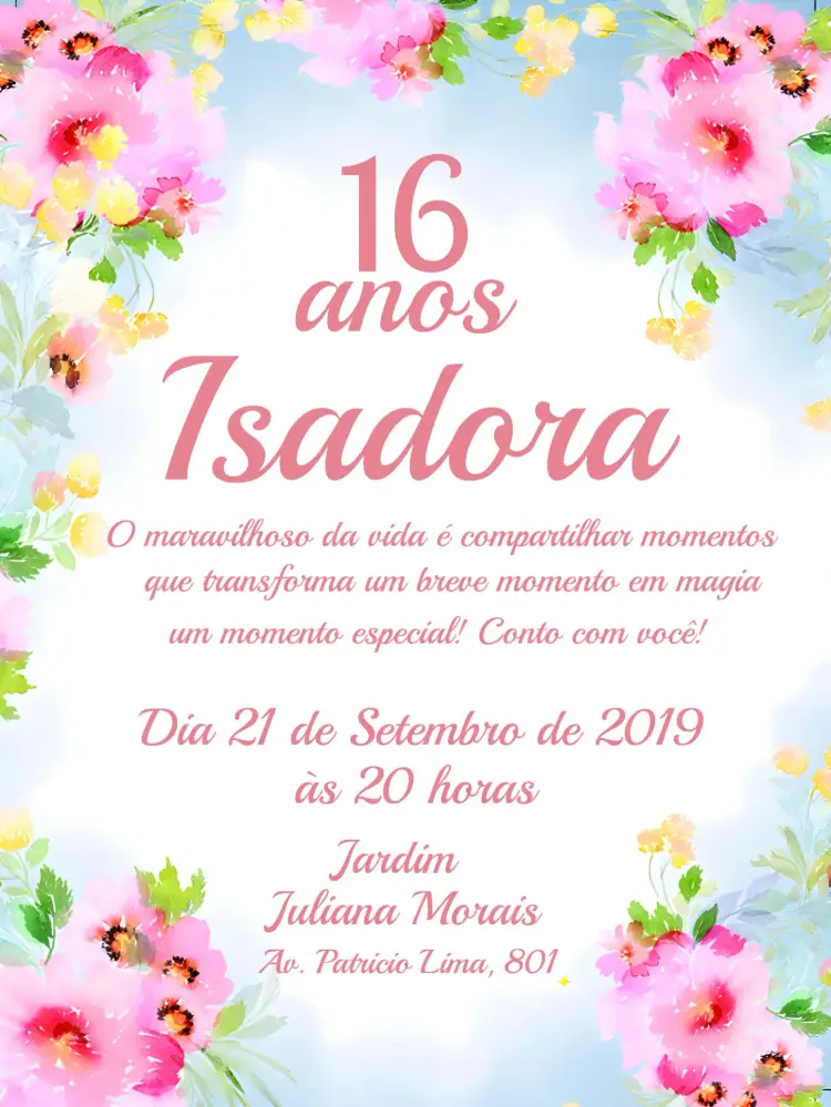 Convite Floral 15 Anos - Rosa E Branco Menina