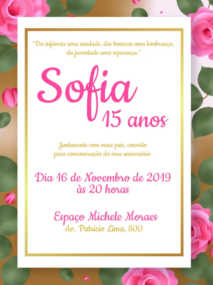 Convite Floral 15 Anos - Rosa Flores – tema 15 anos floral, romântico, moderno, elegante, rosa, vibrante