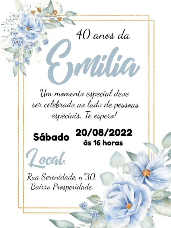 Convite Floral 30 – tema Aniversário floral, moderno, dourado, delicado, abstrato, elegante