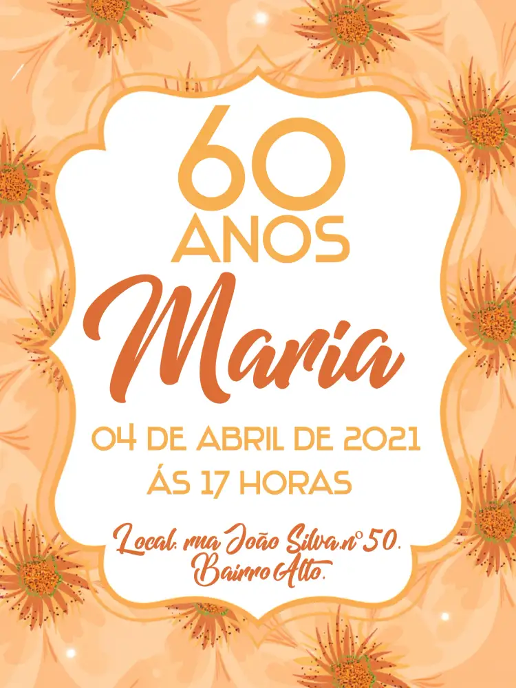 Convite Floral 60 – tema Aniversário floral, elegante, moderno, claro, neutro, sutil