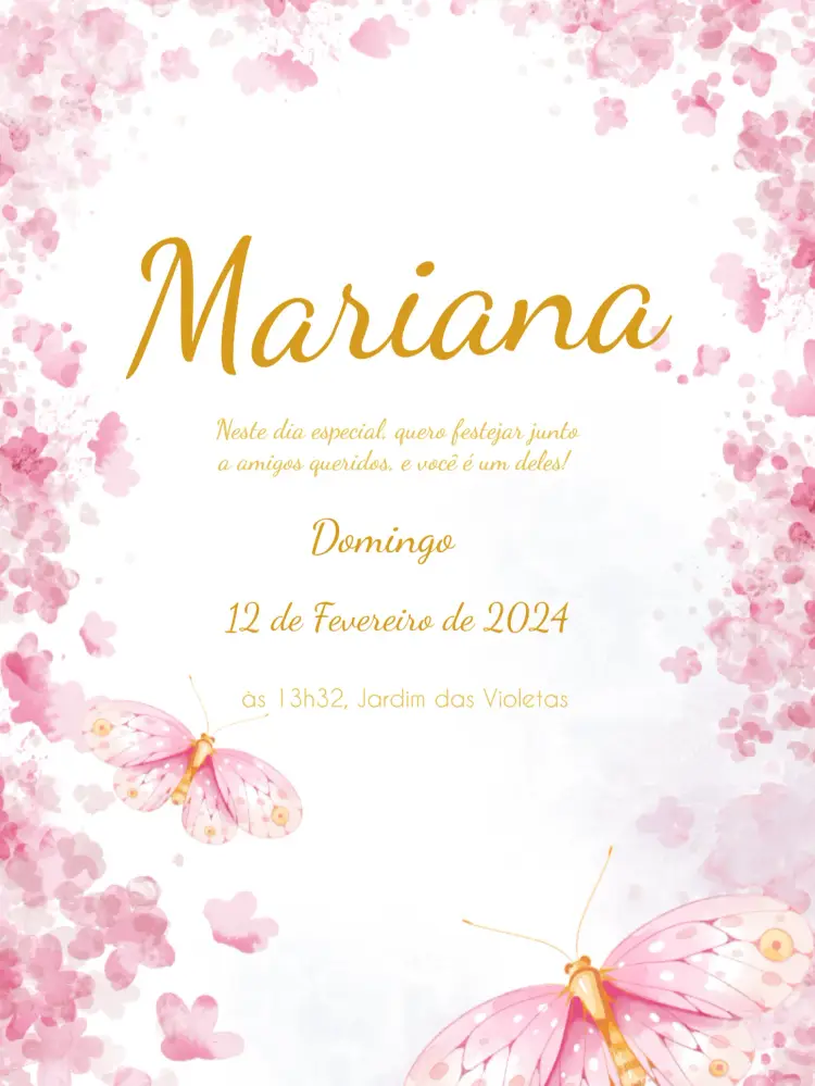 Convite Floral Anos editável e personalizável