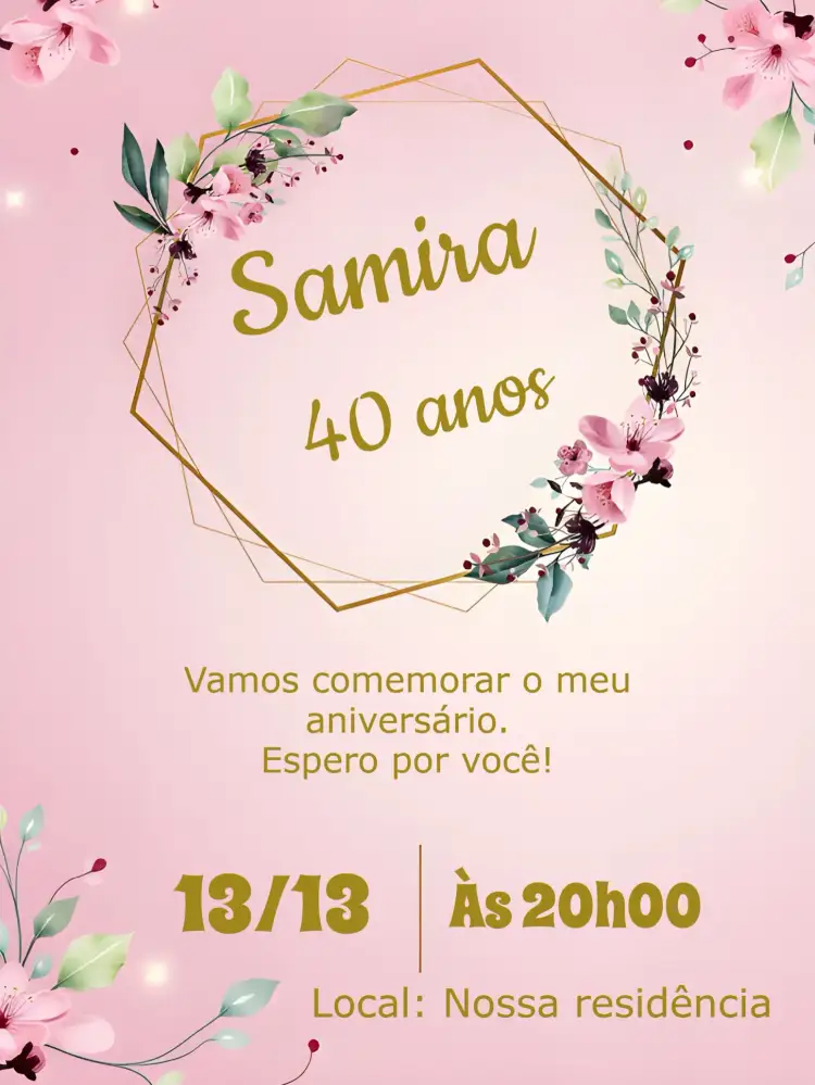 Convite Floral Anos – tema Aniversário floral, colorido, vintage, moderno, alegre, elegante