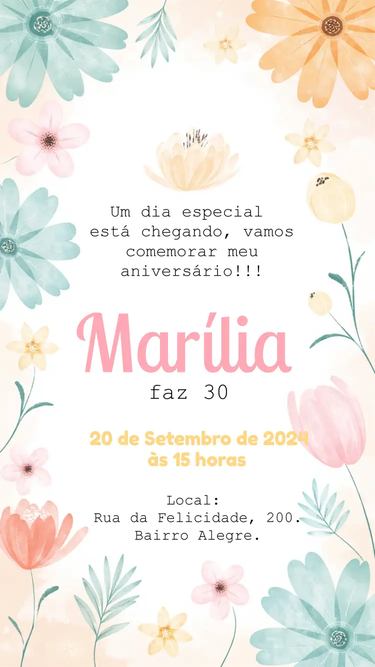 Convite Floral Aquarela Delicado