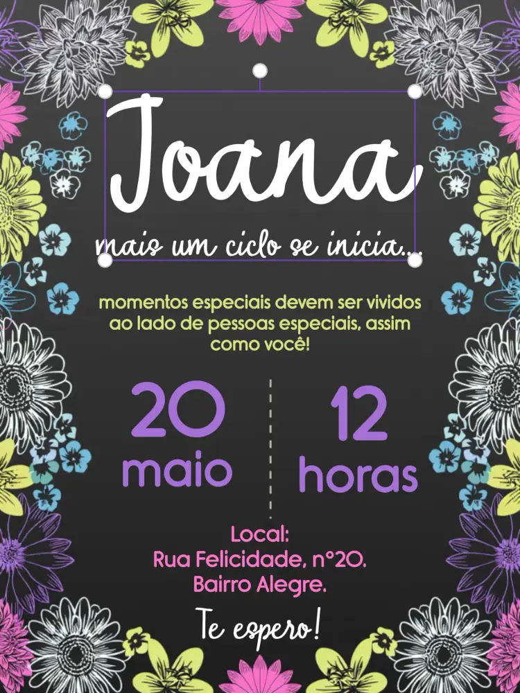 Convite Floral Chalkboard Quadro