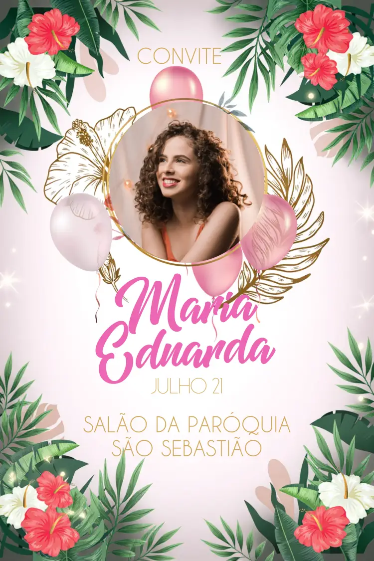 Convite Floral Com Foto Clássico