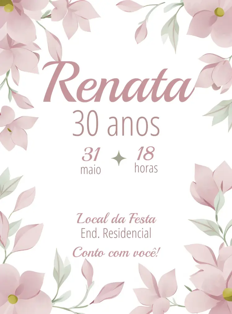 Convite Floral Rosa Adulto
