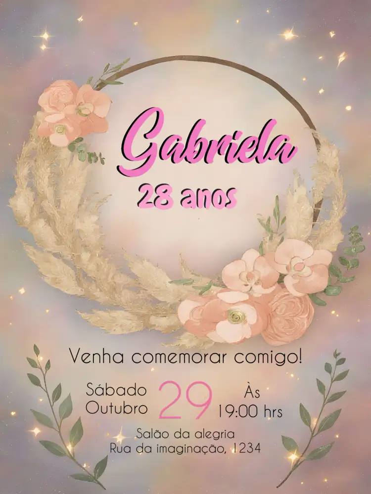 Convite Floral Rosas – tema Aniversário floral, elegante, moderno, romântico, sophisticated, vibrante