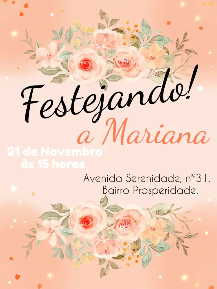 Convite Floral Sessentei – tema Aniversário floral, elegante, dourado, delicado, moderno, romântico