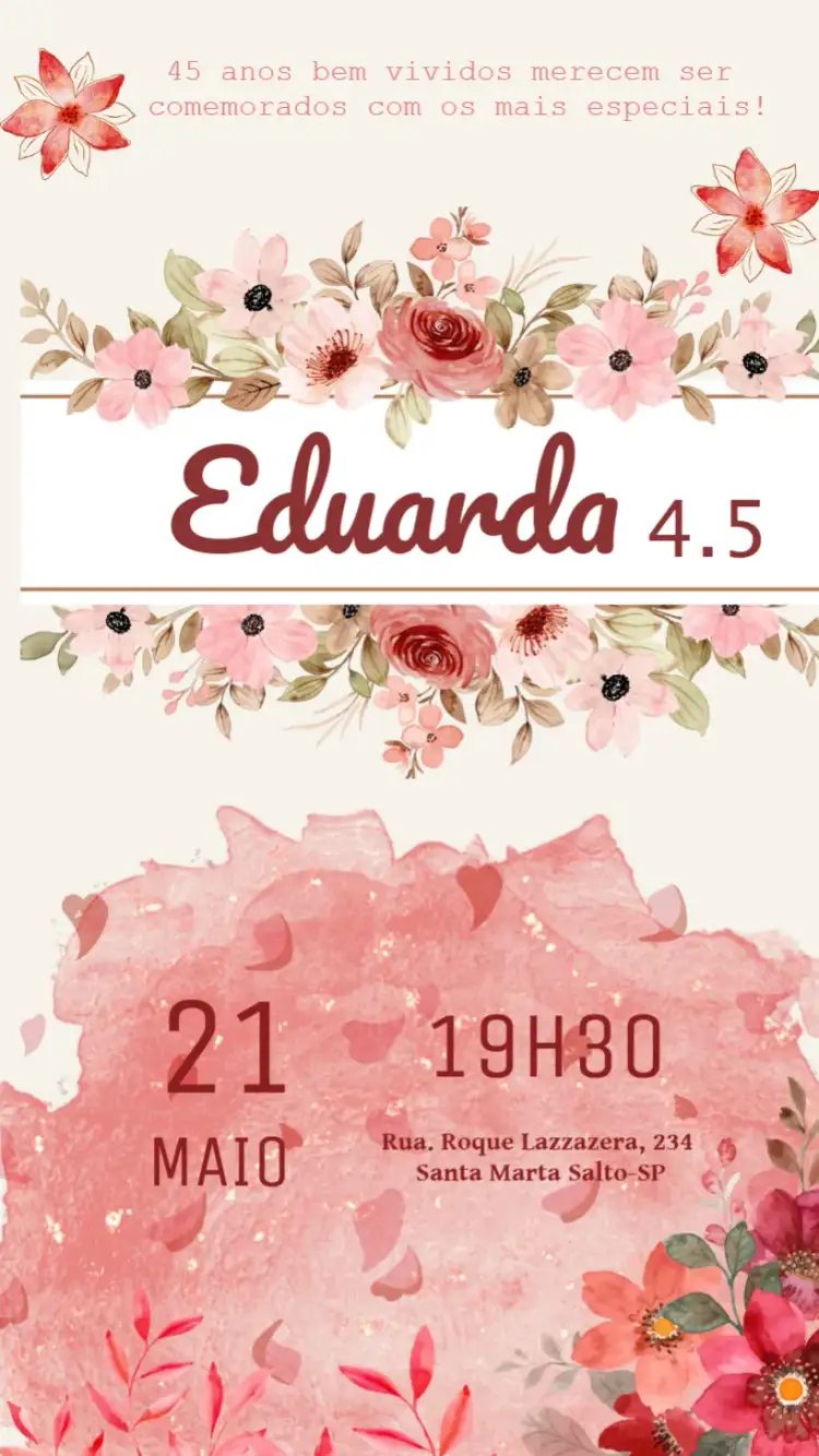Convite Flores Aquarela Floral – tema Aniversário floral, aquarela, colorido, artístico, elegante