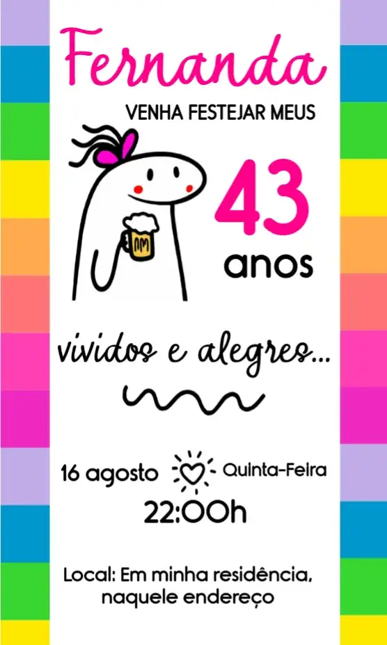 Convite Flork 40 Anos Meme Adulto – tema Aniversário engraçado, vibrante, cultura pop, moderno, jovial
