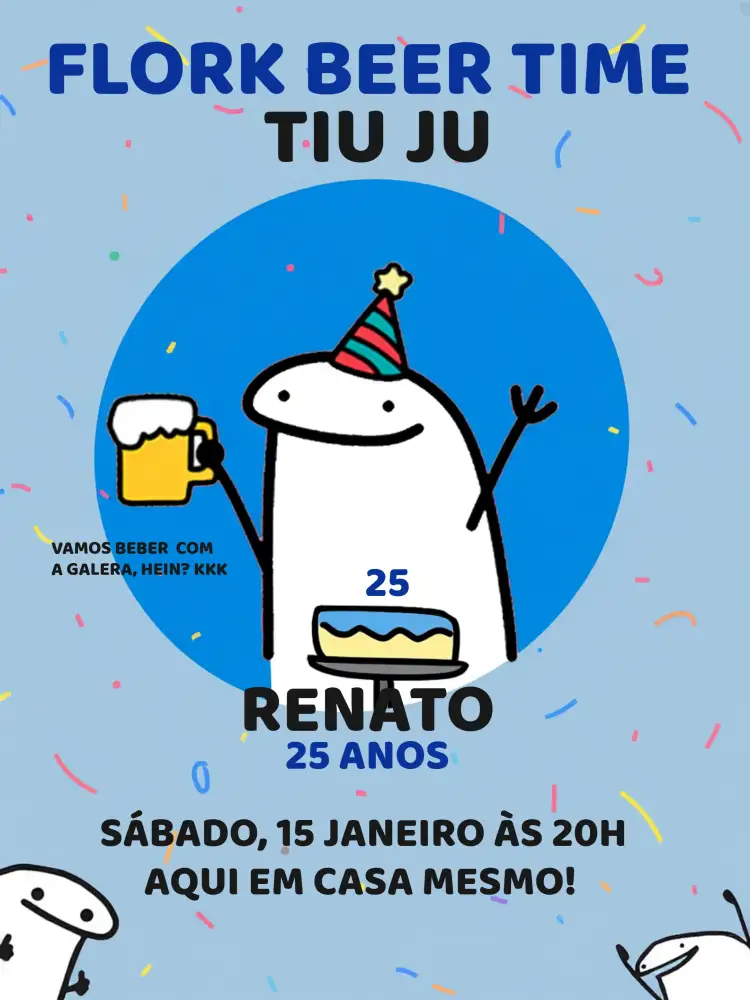 Convite Flork Cerveja Verde – tema Mais pesquisados colorido, divertido, moderno, jovem, temático, meme