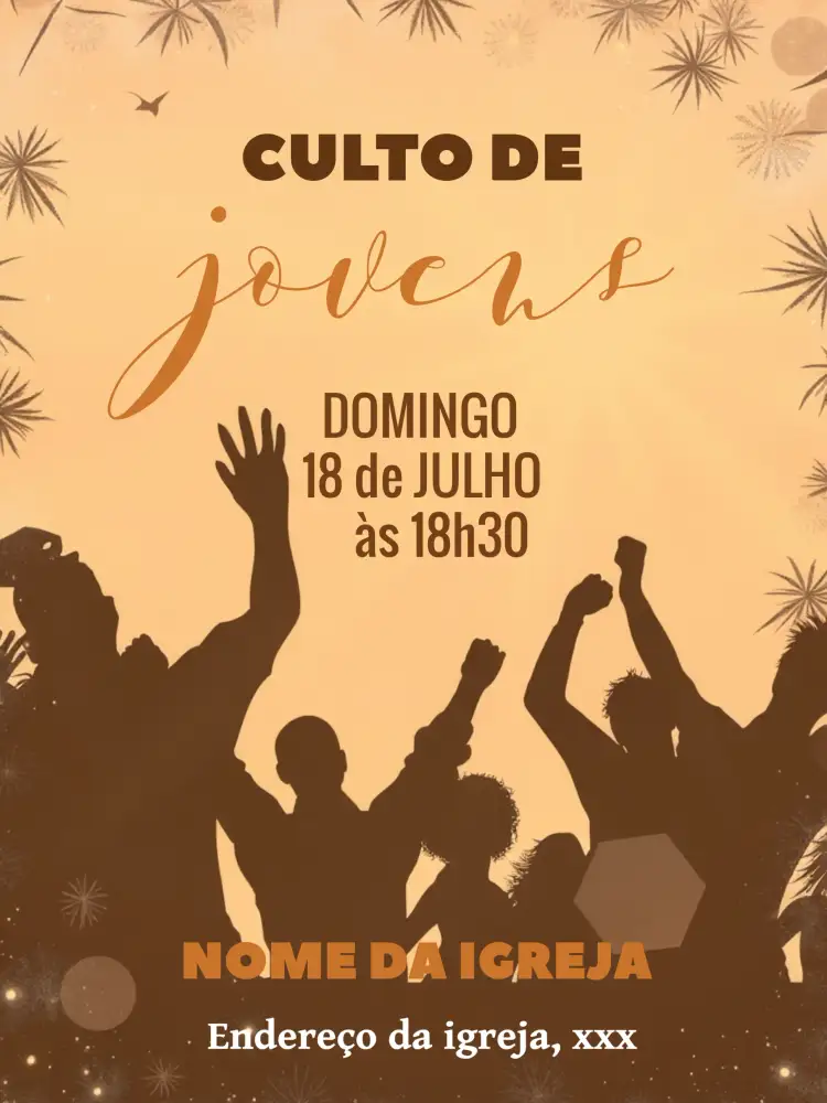 Convite Folheto Para Culto De Jovens Arte – tema Mais pesquisados moderno, vibrante, jovial, minimalista, evangélico