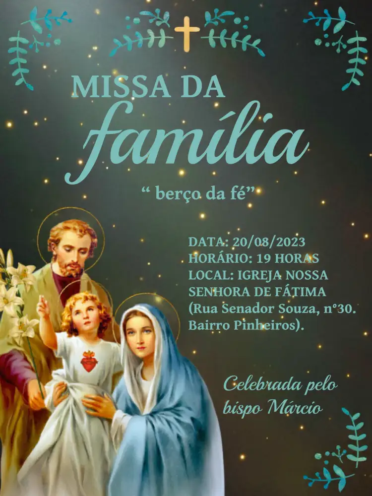 Convite Folheto Para Santa Missa Igreja Digital – tema Batizado católico, azul, branco, minimalista, moderno