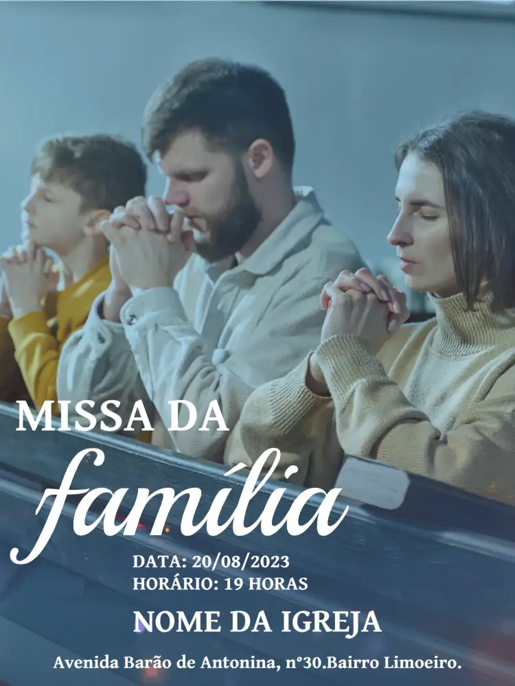 Convite Folheto Para Santa Missa Igreja Sagrada – tema Batizado católico, azul e branco, minimalista, tradicional, elegante