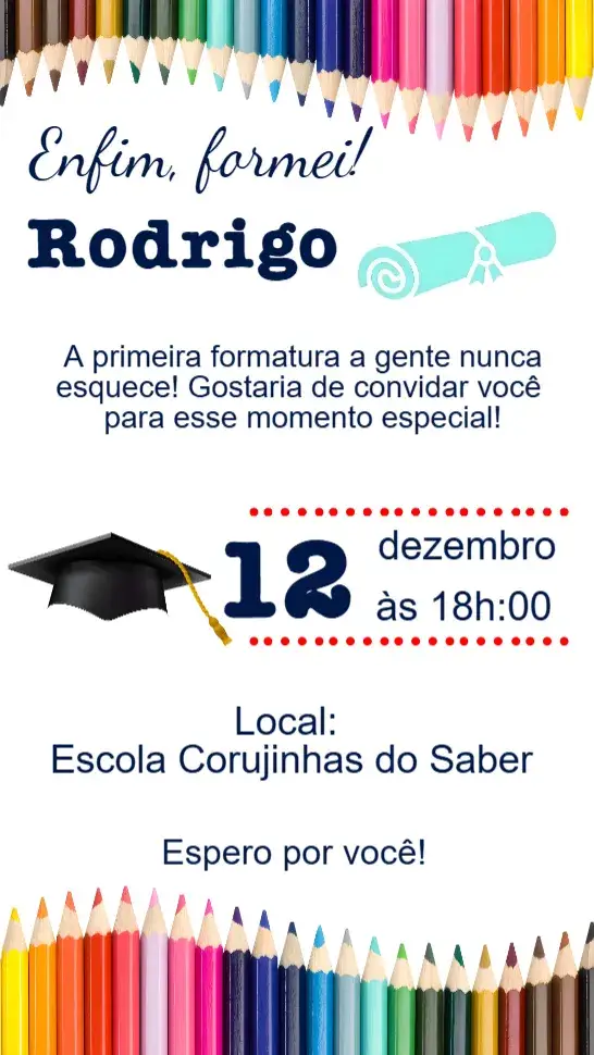Convite Formatura – tema Formatura moderno, colorido, minimalista, clássico, divertido, elegante